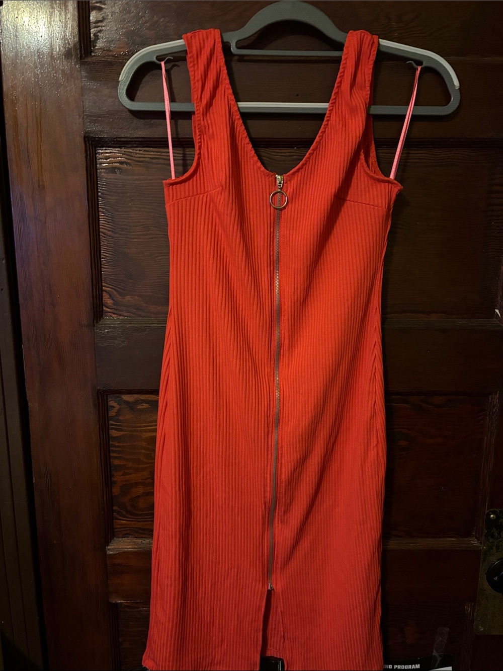 love J Red Ribbed Midi Dress with Front Zip